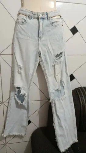 Calça jeans wide legging blue steel, num 34