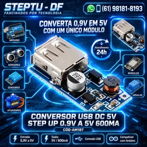 Conversor Usb Dc 5v Step Up 0.9v A 5v 600ma    Arduino Automação Robotica COD-AM187  