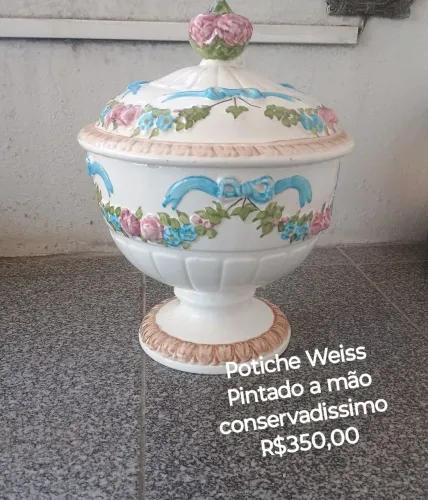 Potiche Antigo Com Tampa Cerâmica Weiss Relevo Flores - Marília sp