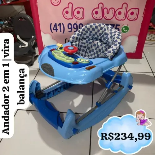 Andador azul 2 em 1 Vira balança, marca Burigoto, não musical
