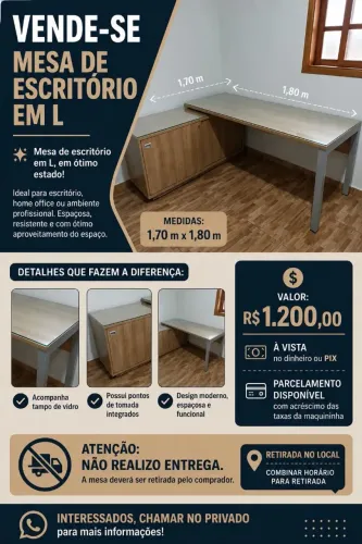 Mesa de escritório em L - Perfeito estado de conservação