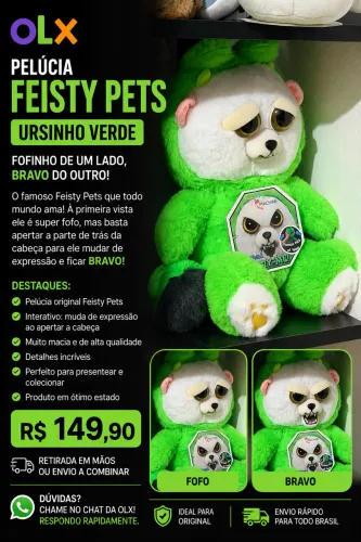 Pelúcia Feisty Pets Ursinho Verde BR MACHINE