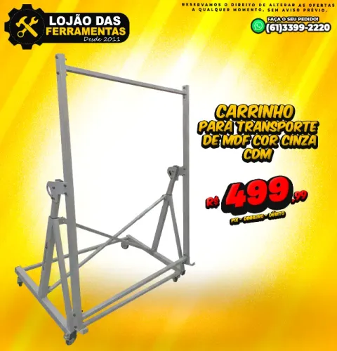 Carrinho Para Transporte de MDF Cor Cinza CDM