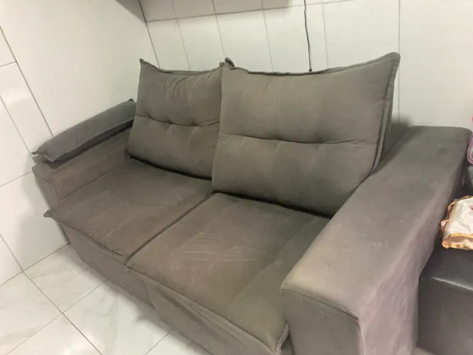 Retrátil e Reclinável Revestido em Suede Velusoft - 200cm de Largura - Cinza