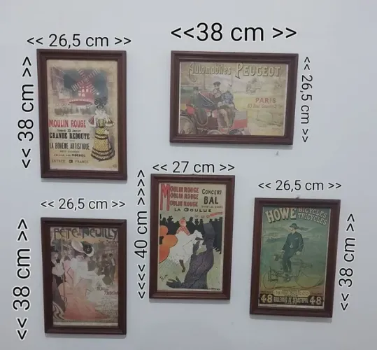 Coleção Vintage 5 quadros, Belle Epoque, Moulin Rouge, Peugeot, Howe, Fette Neuilly