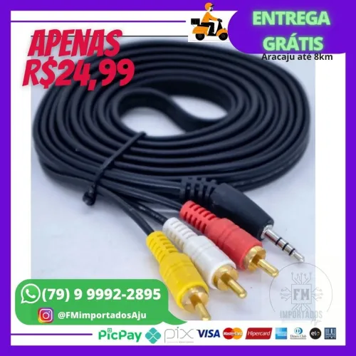 Cabo P2 p3 Rca Av para TV e Som - Novo / Entrega Grátis Aju 8km