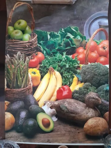 Quadro Decorativo de Frutas, Vegetais e Patos