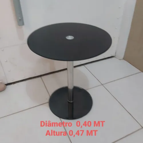Mesa Lateral de Vidro 0,40 MT diâmetro  Preta