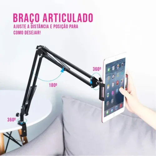 Entrego no metrô: Braço Suporte para Tablet ou Celular de Mesa Articulável Base Fixa