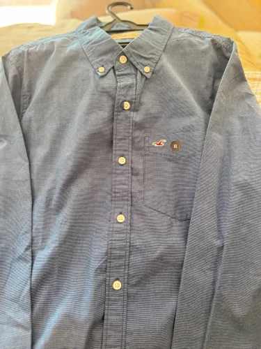 Camisa Cinza jeans manga longa HOLLISTER masculino 