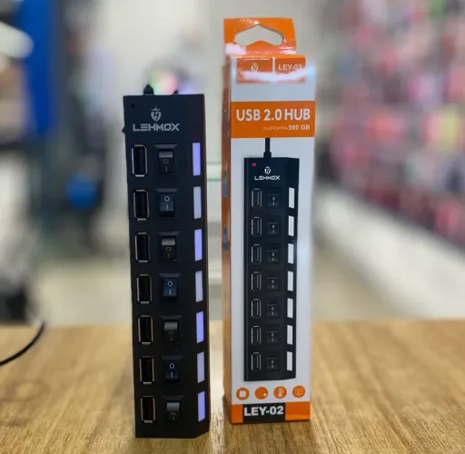 Hub USB 2.0 Lehmox 7 Portas com Chave Individual - LEY-02