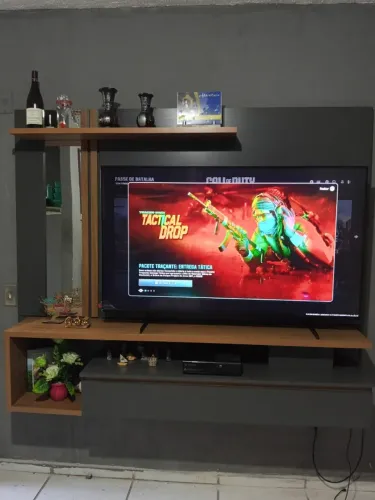 Painel Permóbili Treviso para Tv de até 60'' com Espelho Lateral - Freijó Cinza Fosco