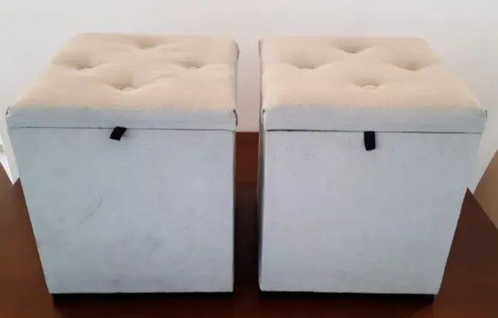Puffs banqueta com baú suede cinza claro