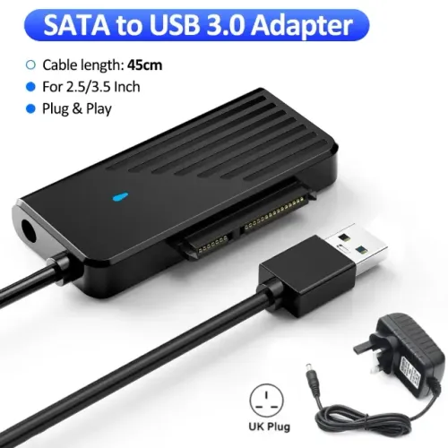 Cabo Sata Adaptador USB 3.0 para HDD ou SSD de 2,5 e 3,5 + Fonte 12v