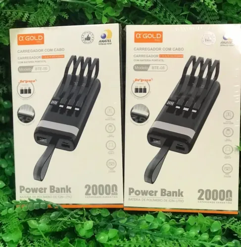 Carregador portátil Bank Alpha Gold 20000mAh 10.000mah com Cabos Integrados