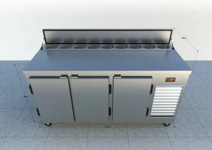 Bancada para manipulação de alimentos com condimentadora resfriada