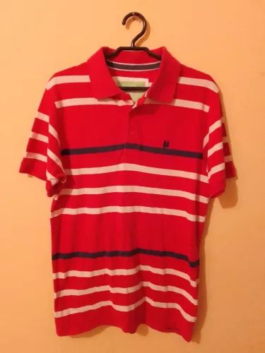 Camisa Polo Listrada Vermelha, Original!