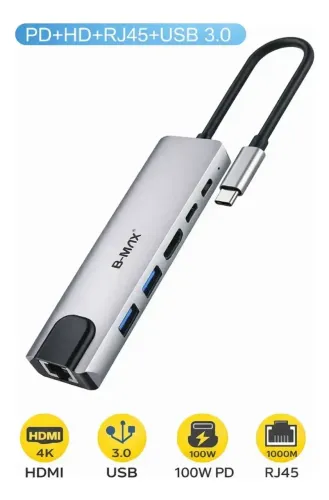 Hub Adaptador Usb 6 Em 1 Tipo-c 3.0 Hdmi 4k Pd 100w Abm8642