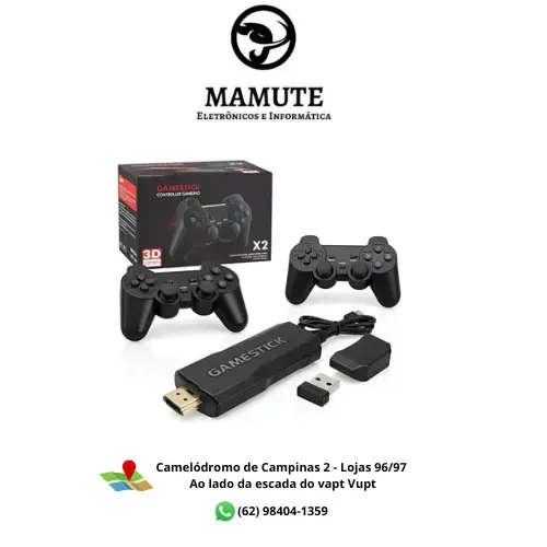 Game Stick X2 3D 4K Ultra HD Gamer/Gorila +2 Controles Sem Fio +30mil jogos