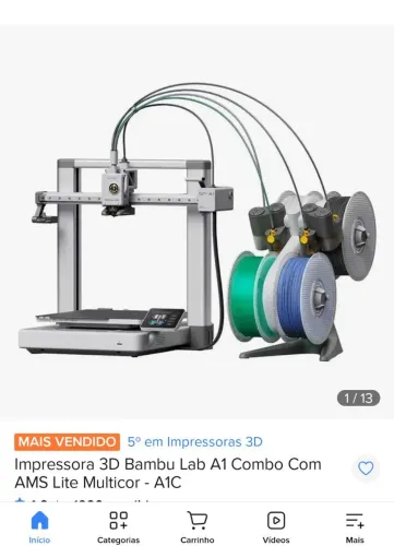 IMPRESSORA 3D BAMBU LAB 1 COM AMS