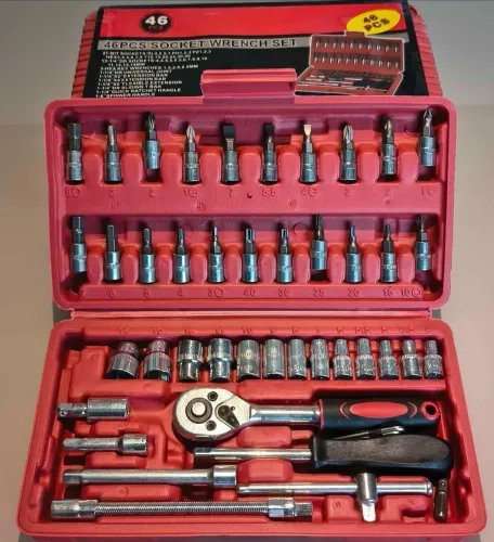 Kit de Ferramentas 46 Peças com Maleta, Jogo de Soquetes e Chave Catraca Reversível