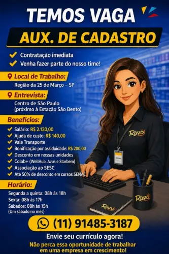 VAGA PARA AUX. DE CADASTRO