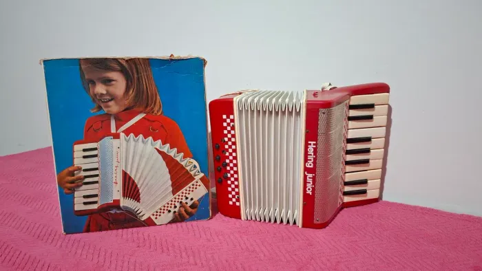 Relíquia! Acordeon / Sanfona Infantil Hering Júnior na Caixa Original dos anos 1970.