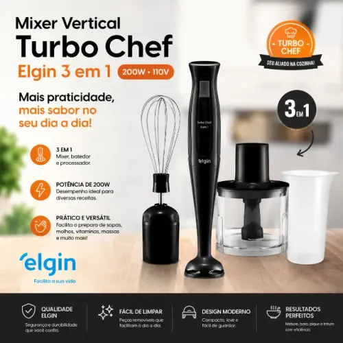 Mixer Vertical Turbo Chef Elgin 3 Em 1 200w Preto 110v Preto
