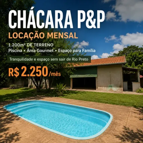 Alugo Chacara 1.200m² c/ piscina para moradia S. Miguel Arcanjo 2 ZN Sul Rio Preto