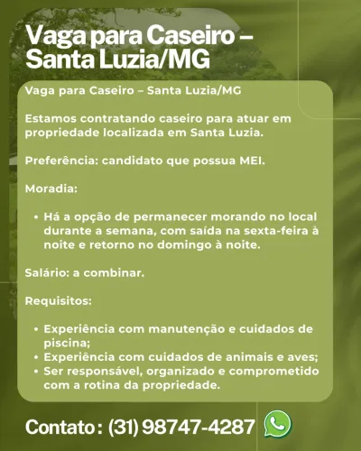 Vaga Caseiro - Santa Luzia MG