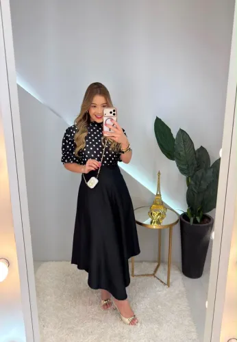 Conjunto saia + blusa poá