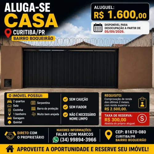 Alugo casa em Curitiba, Bairro Boqueirão.
