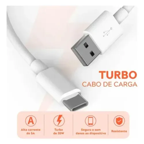 Cabo Usb Tipo C Branco Turbo Carga Rápida