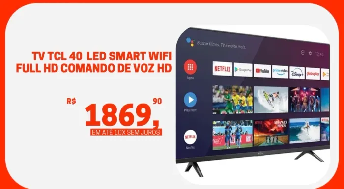 Smart TV TCL 40? LED - Full HD - Wi-Fi - Comando de Voz - Nova!