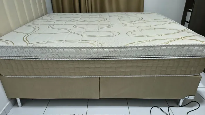 Cama Box Queen Ortobom Premium - Colchão Exclusive Gel + Base Somier Star Linho Bege