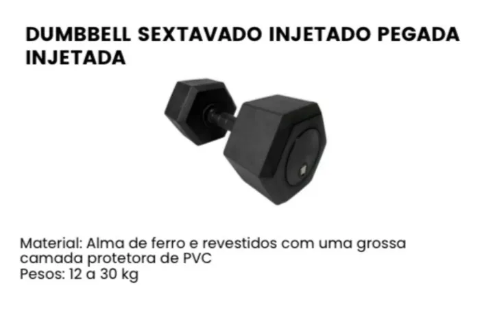 DUMBELL SEXTAVADO INJETADO PEGADA INJETADA  R$ 29,00 kg