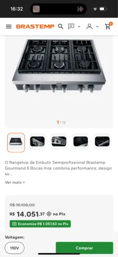 Rangetop de Embutir Semiprofissional Brastemp Gourmand 6 Bocas