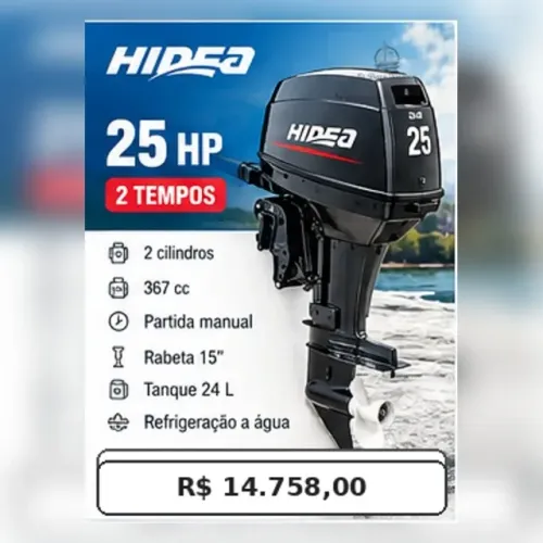 Motor de Popa Hidea 25 HP 2 tempos Novo - HD25F