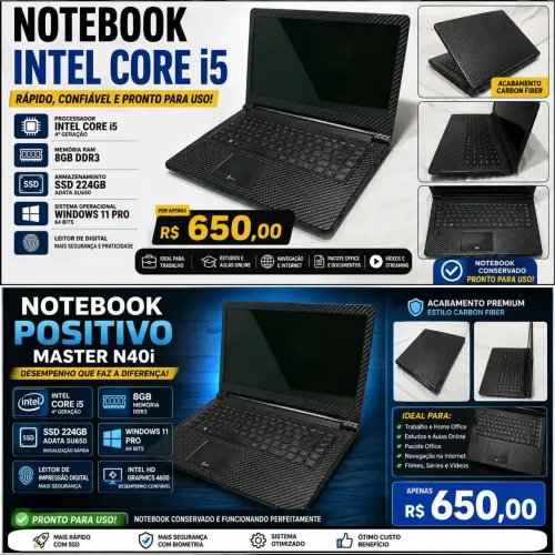 Notebook Positivo i5 Master Rápido (SSD, 8 de RAM, Biometria). Ideial para estudos.