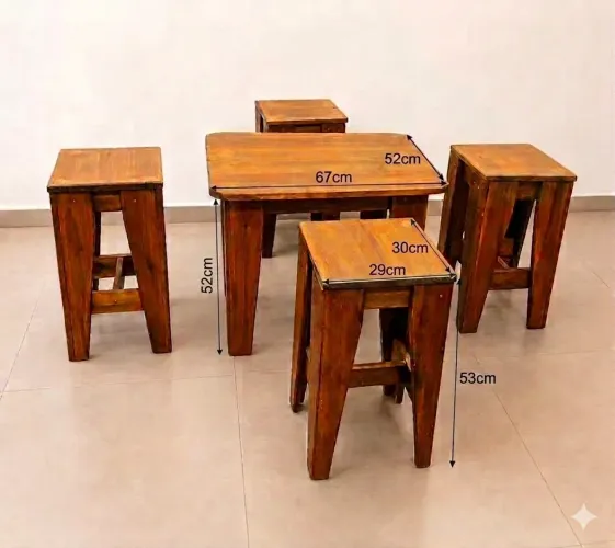 Conjunto mesa e bancos madeira rustica