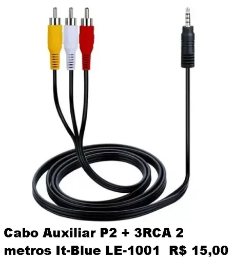 Cabo Auxiliar P2 + 3RCA 2 metros It-Blue LE-1001