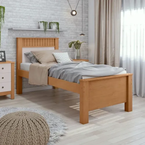 Cama solteiro Atenas amêndoa clean estrado reforçado - ENTREGA HOJE !!!
