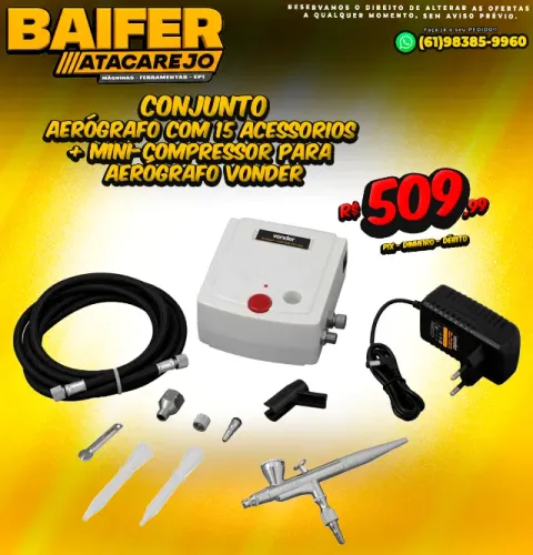 Aerógrafo Com 15 Acessorios + Mini-Compressor Para Aerógrafo Vonder