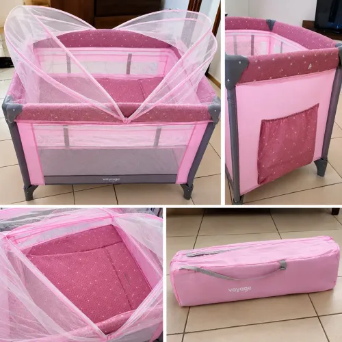 BERÇO PORTÁTIL VOYAGE ROSA - COMPLETO E CONSERVADO