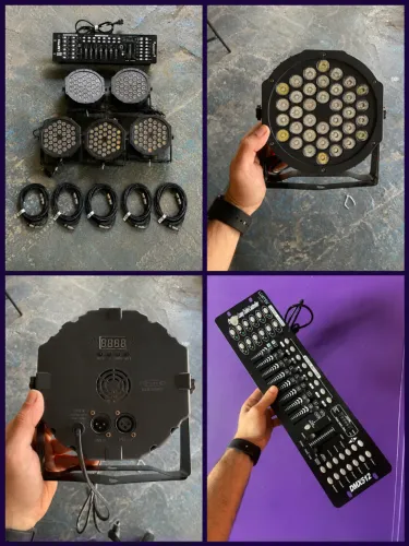 Kit Iluminação - Mesa DMX + 5 Canhões RGBW + 5 Cabos XLR de 5 Metros