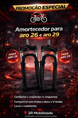 Suspensão / Amortecedor Bike Aro 26 e 29 - Freio Disco e V-Brake 