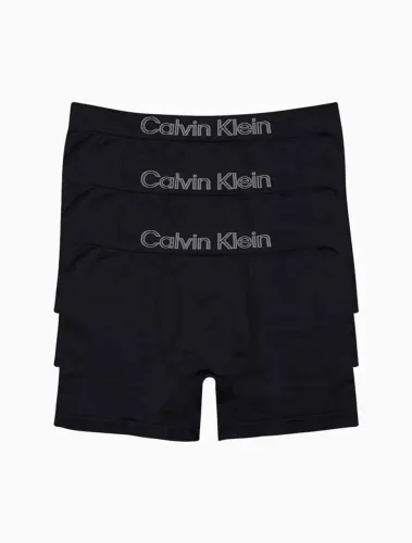 Kit 3 Cuecas Calvin Klein Box Boxer Underwear Trunk Sem Costura Microfibra Preto Original
