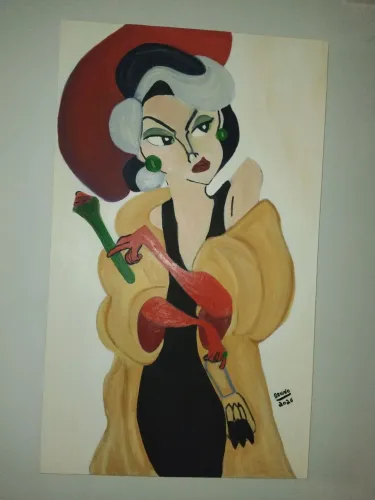 Quadro tela Cruela de Vil 101 dalmatas fan arte Pintura a oleo grande peça unica