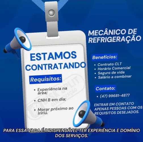 Vaga para Mecânico de Refrigeração