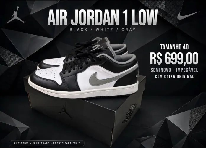 Air Jordan 1 Low Black White Gray Original - Tam 40 - Seminovo Impecável + Caixa